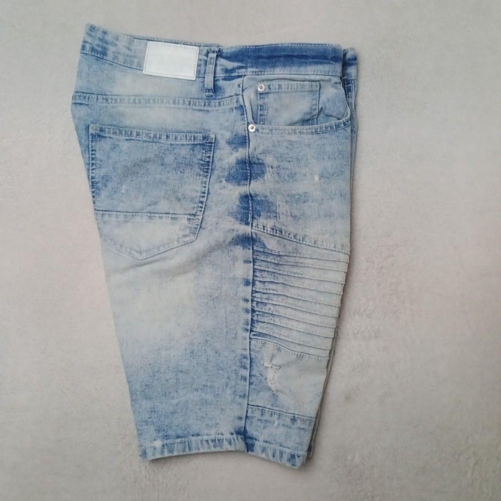 Southpole Shorts Mens 32 Blue 11" Biker Slim Acid Wash Distressed Pockets School